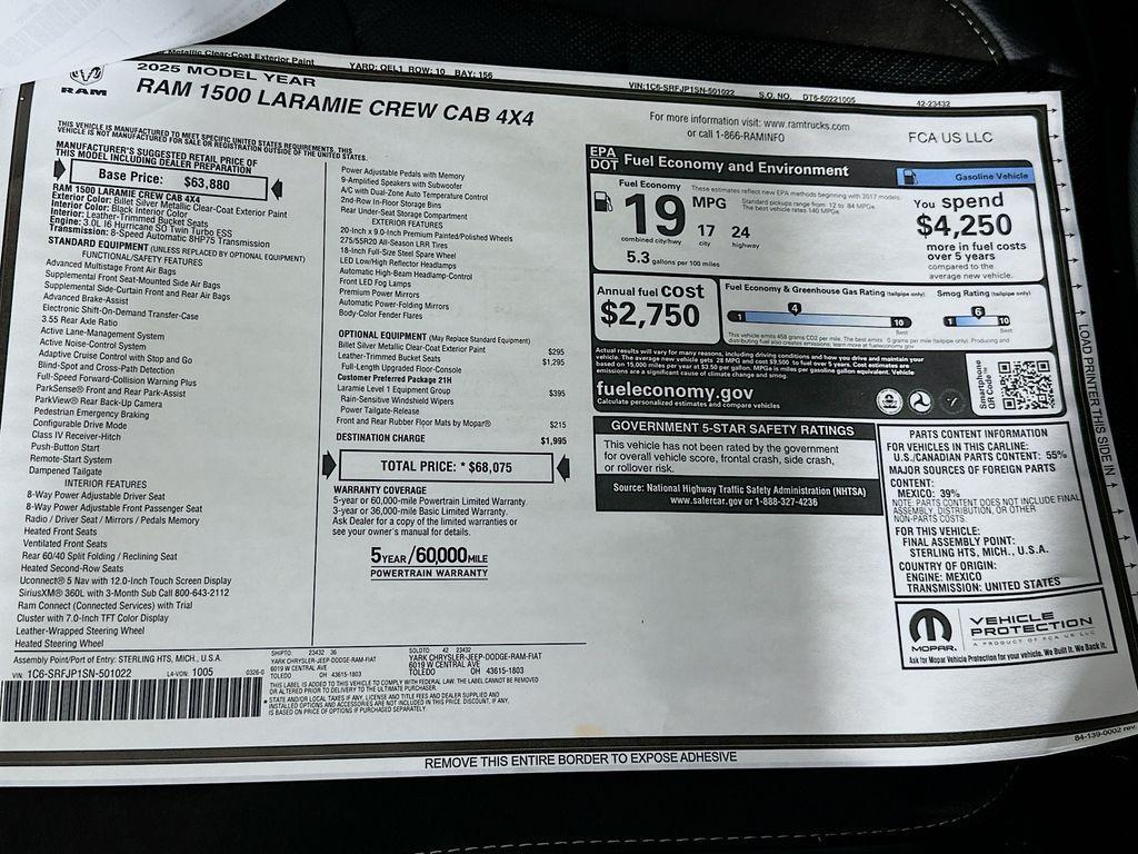 new 2025 Ram 1500 car, priced at $53,283