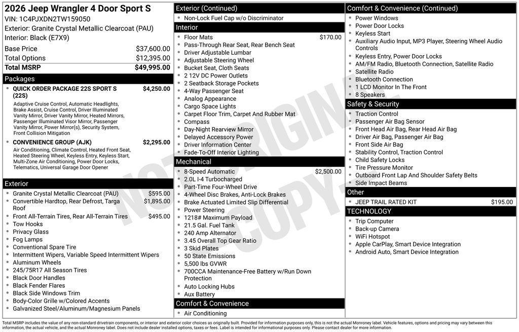new 2026 Jeep Wrangler car, priced at $46,064