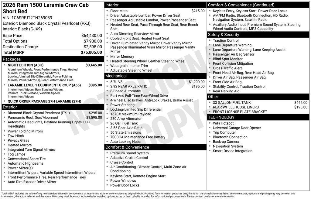 new 2026 Ram 1500 car, priced at $62,755