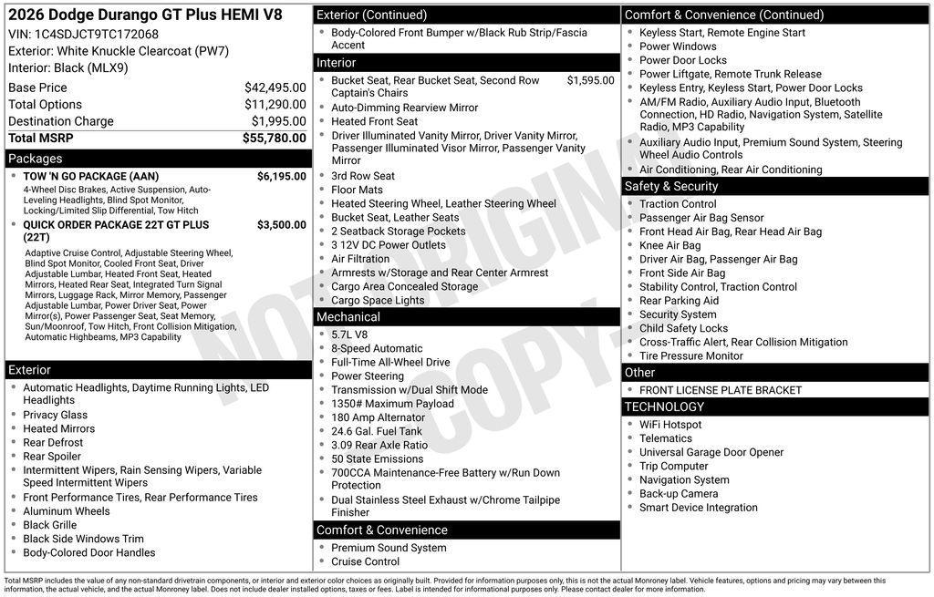 new 2026 Dodge Durango car, priced at $51,947