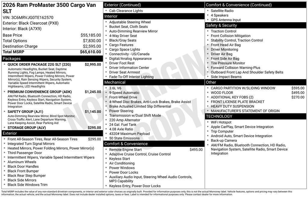 new 2026 Ram ProMaster 3500 car, priced at $57,477