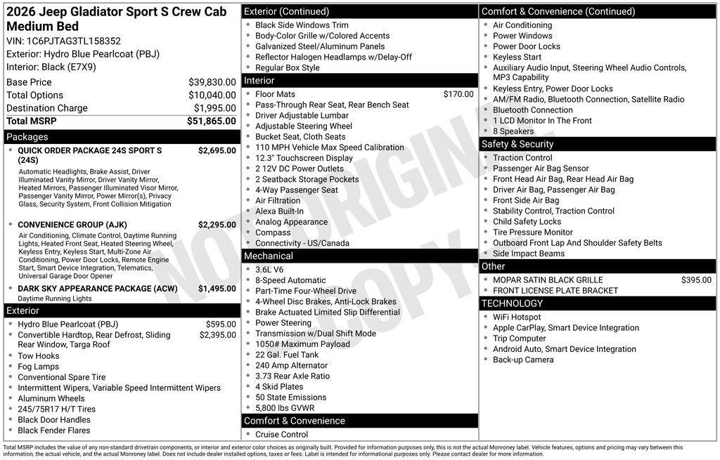 new 2026 Jeep Gladiator car, priced at $47,697