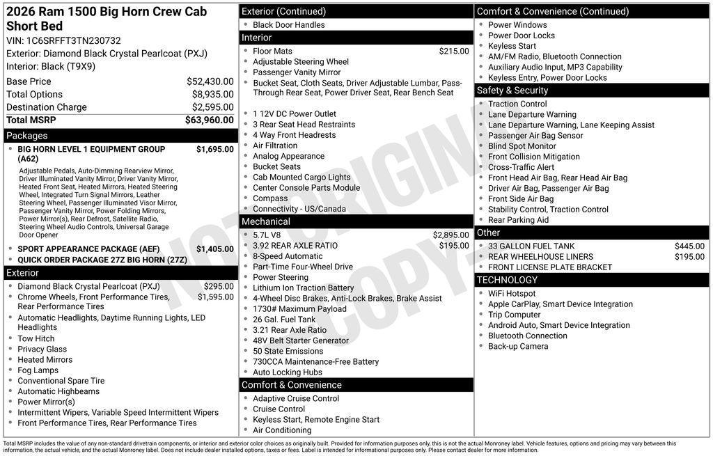 new 2026 Ram 1500 car, priced at $54,202