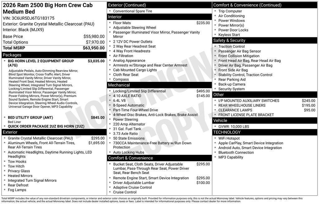 new 2026 Ram 2500 car, priced at $64,960