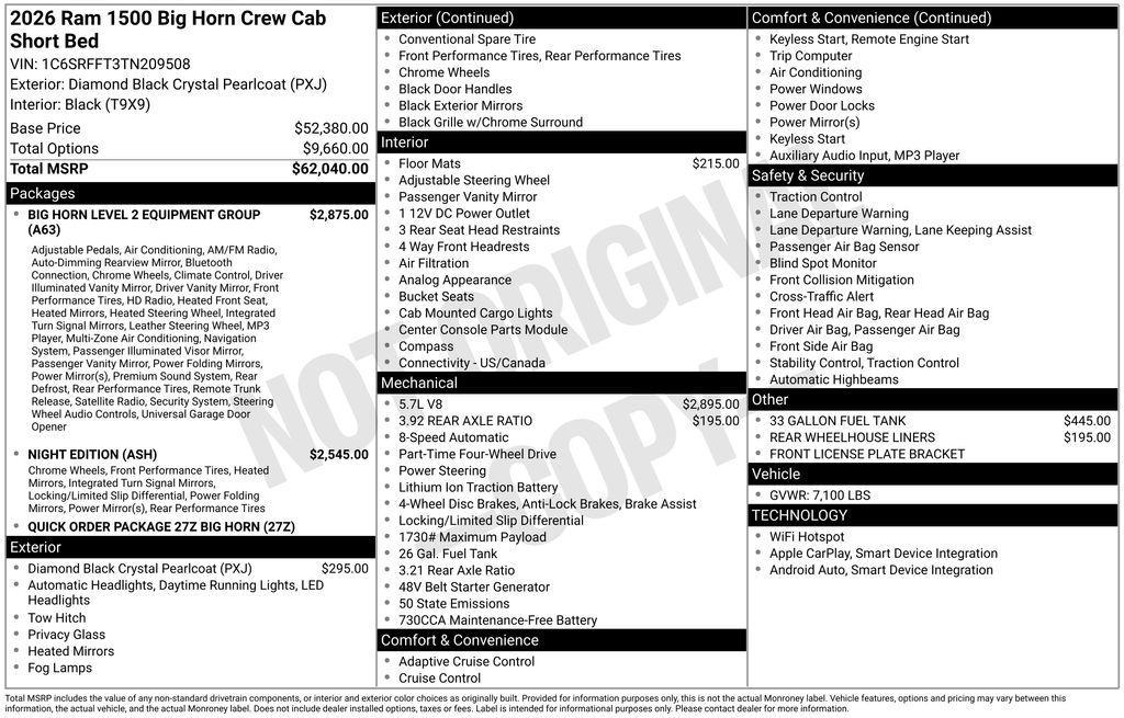 new 2026 Ram 1500 car, priced at $53,322