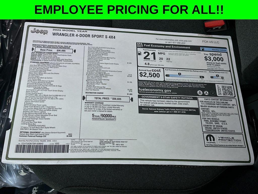 new 2025 Jeep Wrangler car, priced at $43,805