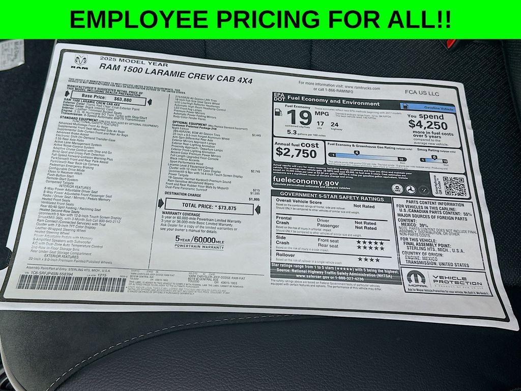 new 2025 Ram 1500 car, priced at $73,875