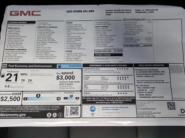 new 2025 GMC Acadia car, priced at $54,864