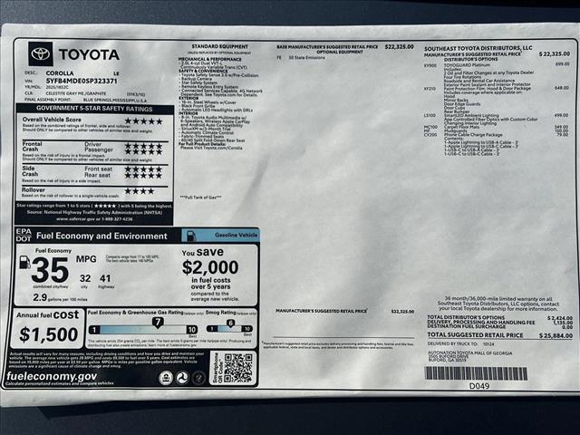 new 2025 Toyota Corolla car, priced at $25,884