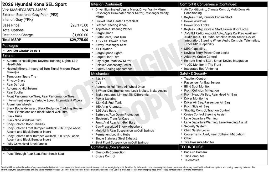 used 2026 Hyundai Kona car, priced at $26,471