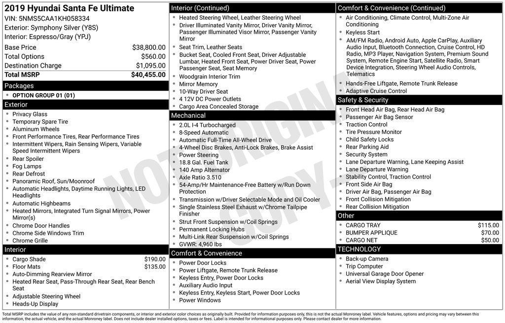 used 2019 Hyundai Santa Fe car, priced at $15,495