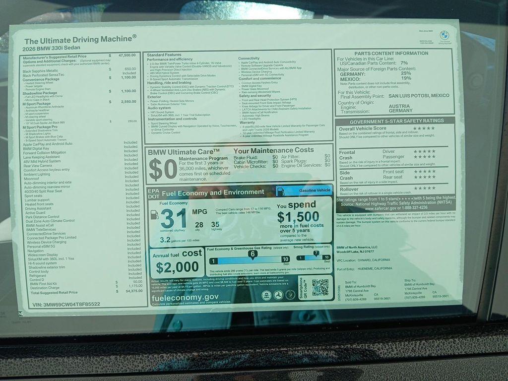 new 2026 BMW 330 car, priced at $54,375