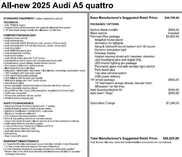 used 2025 Audi A5 car, priced at $47,998