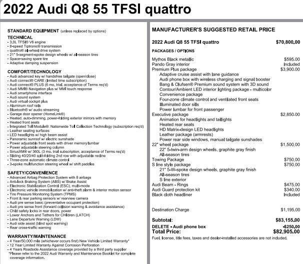 used 2022 Audi Q8 car, priced at $50,609