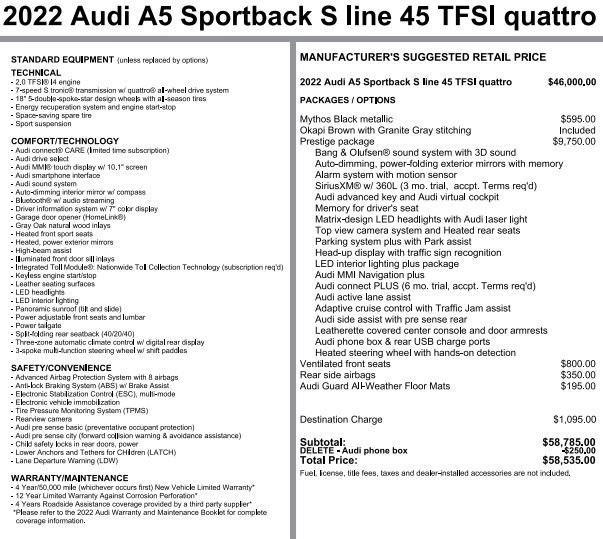 used 2022 Audi A5 Sportback car, priced at $34,512