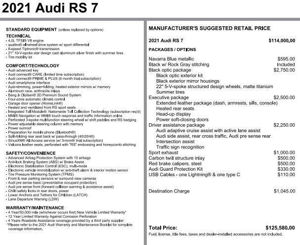 used 2021 Audi RS 7 car, priced at $70,389