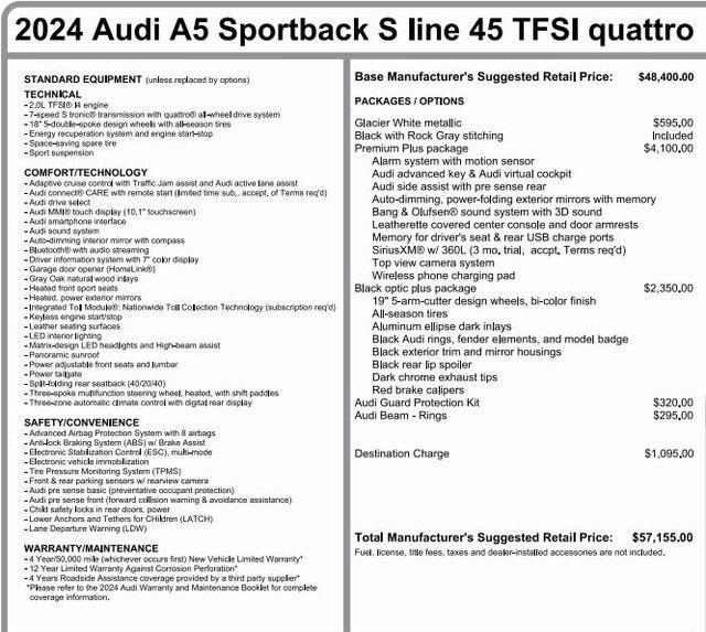 used 2024 Audi A5 Sportback car, priced at $46,545