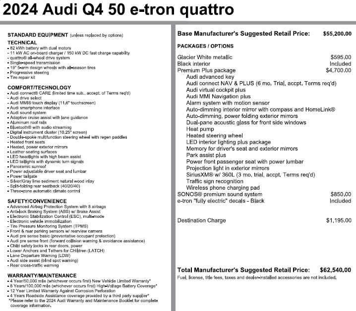 used 2024 Audi Q4 e-tron car, priced at $32,498