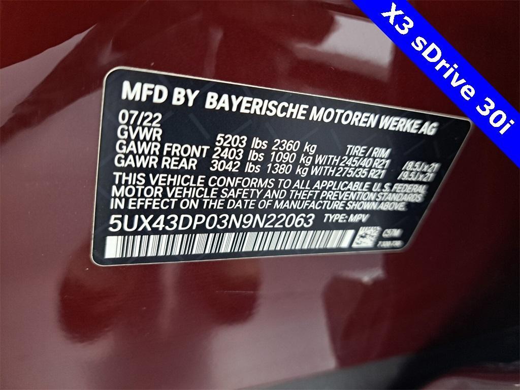 used 2022 BMW X3 car, priced at $31,995