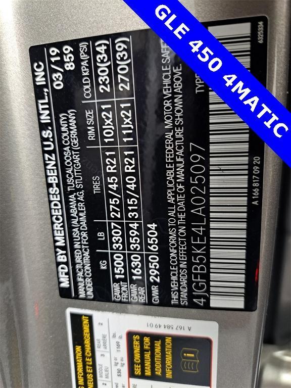 used 2020 Mercedes-Benz GLE 450 car, priced at $44,995