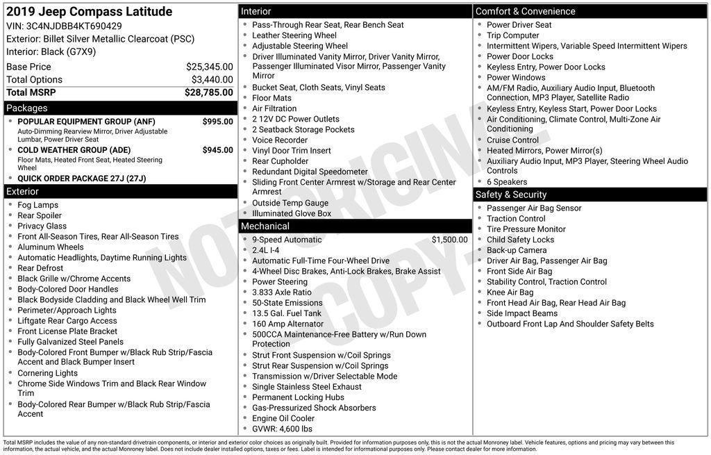 used 2019 Jeep Compass car, priced at $17,000