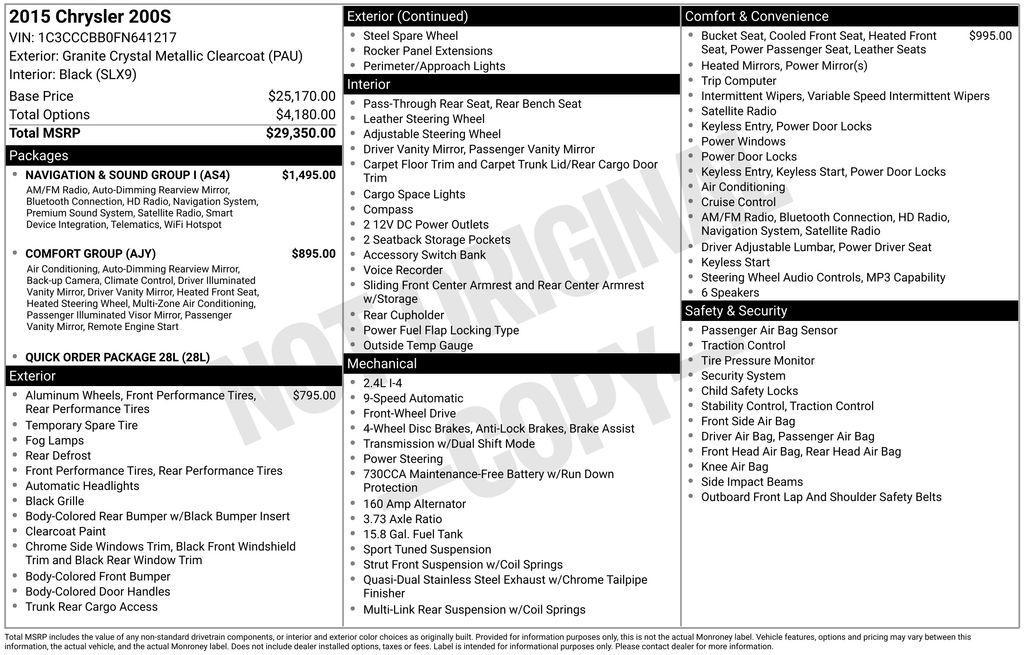 used 2015 Chrysler 200 car, priced at $10,000
