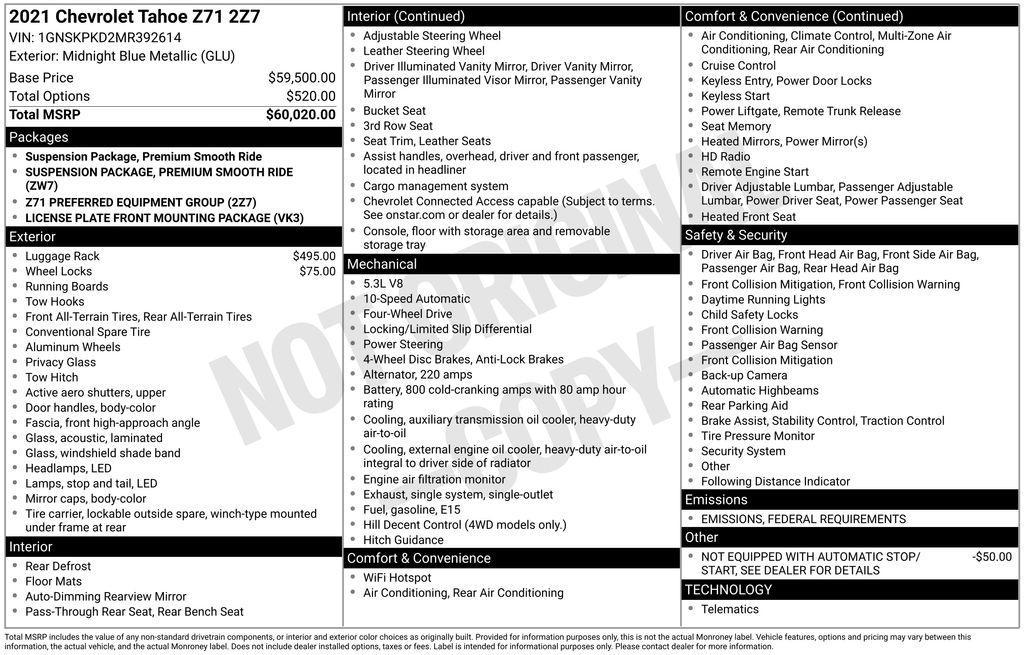 used 2021 Chevrolet Tahoe car, priced at $44,387