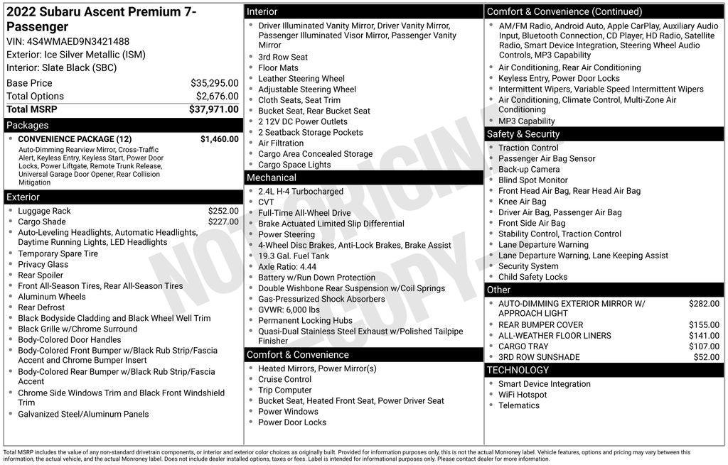 used 2022 Subaru Ascent car, priced at $27,587