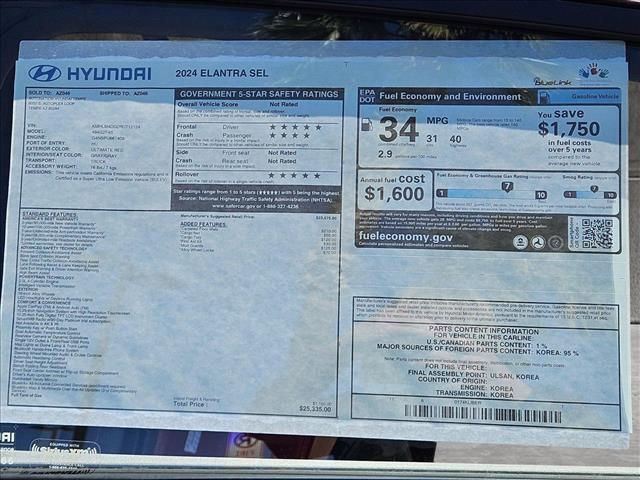 new 2024 Hyundai Elantra car, priced at $23,150