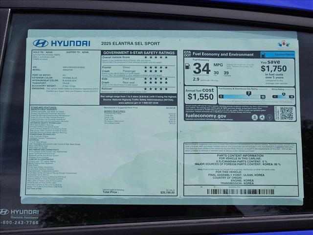 new 2025 Hyundai Elantra car, priced at $24,498