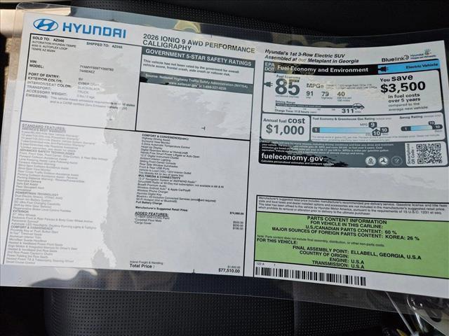 new 2026 Hyundai IONIQ 9 car, priced at $77,510