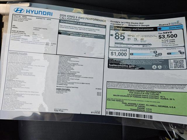 new 2026 Hyundai IONIQ 9 car, priced at $77,510