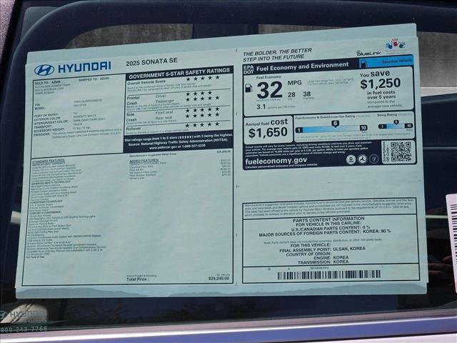 new 2025 Hyundai Sonata car, priced at $29,240