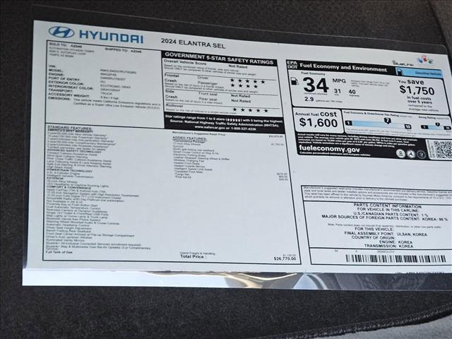 new 2024 Hyundai Elantra car, priced at $25,270