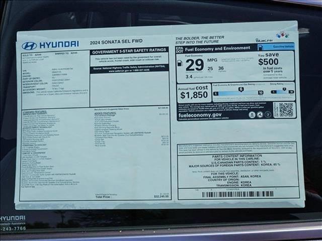 new 2024 Hyundai Sonata car, priced at $29,551