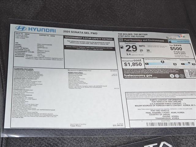 new 2024 Hyundai Sonata car, priced at $30,960