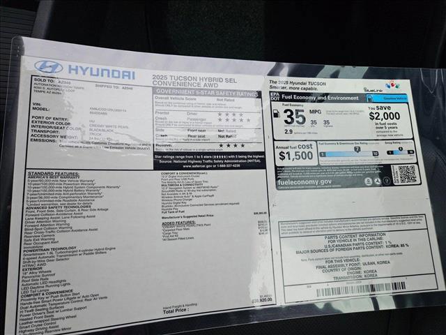 new 2025 Hyundai TUCSON Hybrid car, priced at $38,920