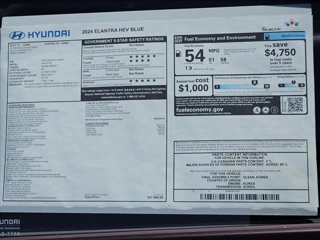 new 2024 Hyundai Elantra HEV car, priced at $26,385
