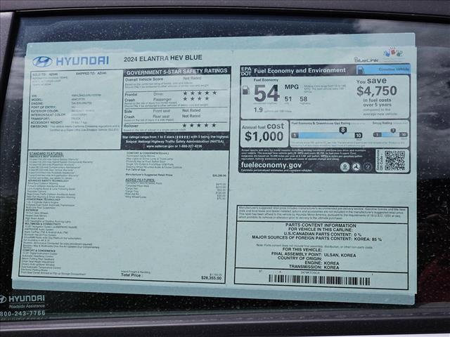 new 2024 Hyundai Elantra HEV car, priced at $26,855