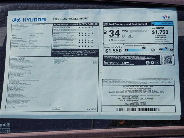 new 2025 Hyundai Elantra car, priced at $24,149