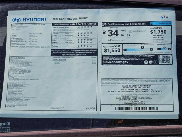 new 2025 Hyundai Elantra car, priced at $20,669