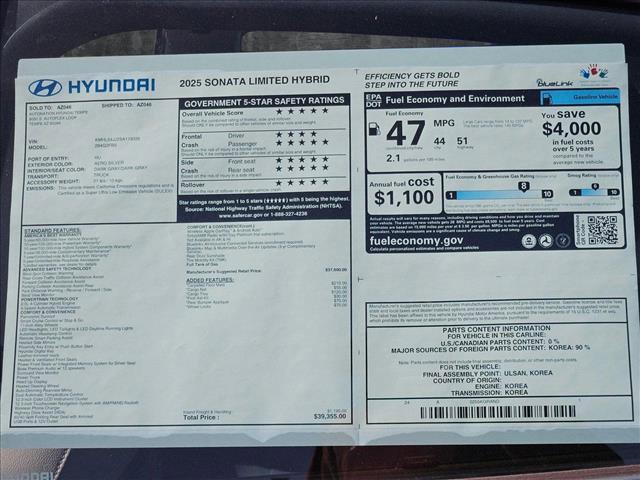 new 2025 Hyundai Sonata Hybrid car, priced at $38,542