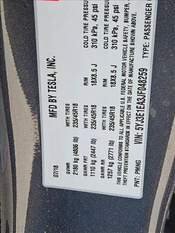 used 2018 Tesla Model 3 car, priced at $18,188