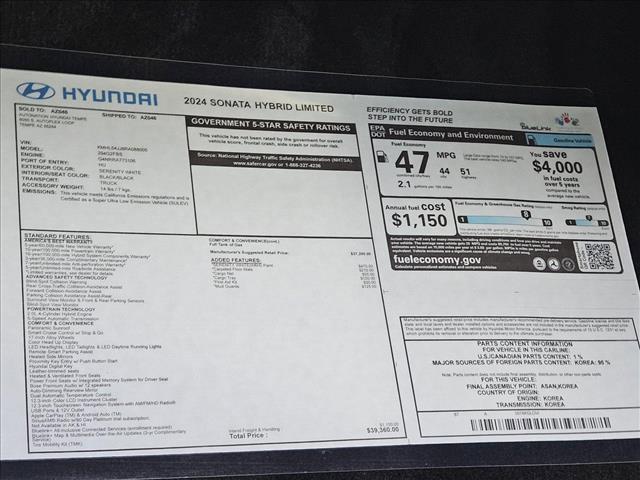 new 2024 Hyundai Sonata Hybrid car, priced at $39,360