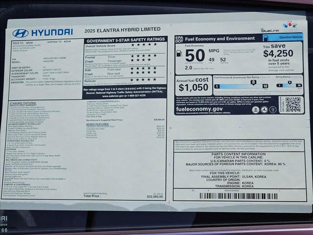 new 2025 Hyundai Elantra car, priced at $32,060