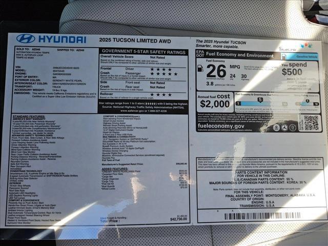 new 2025 Hyundai Tucson car, priced at $41,600