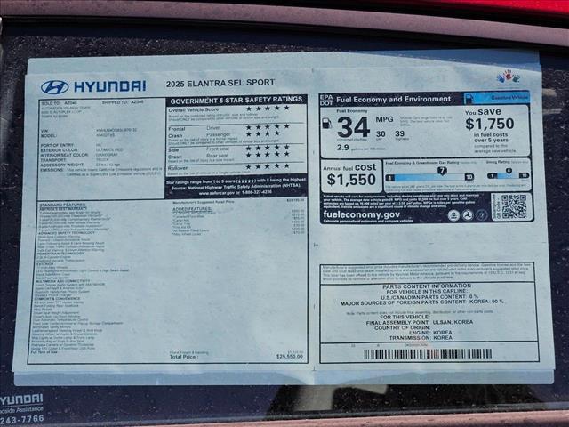 new 2025 Hyundai Elantra car, priced at $24,854