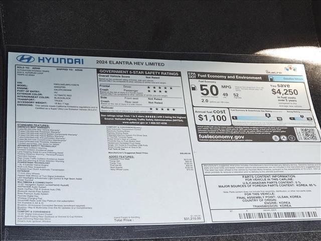 new 2024 Hyundai Elantra HEV car, priced at $29,067