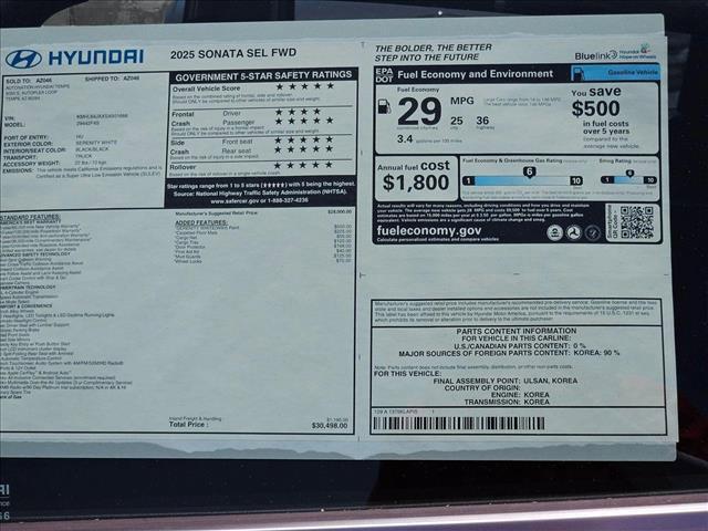 new 2025 Hyundai Sonata car, priced at $30,498