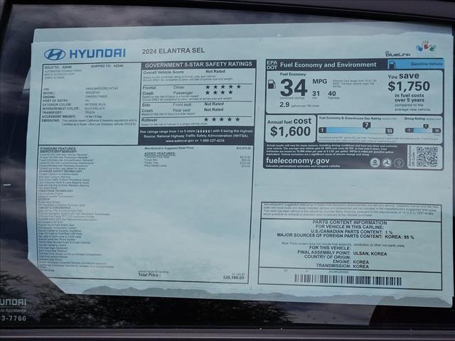 new 2024 Hyundai Elantra car, priced at $23,680